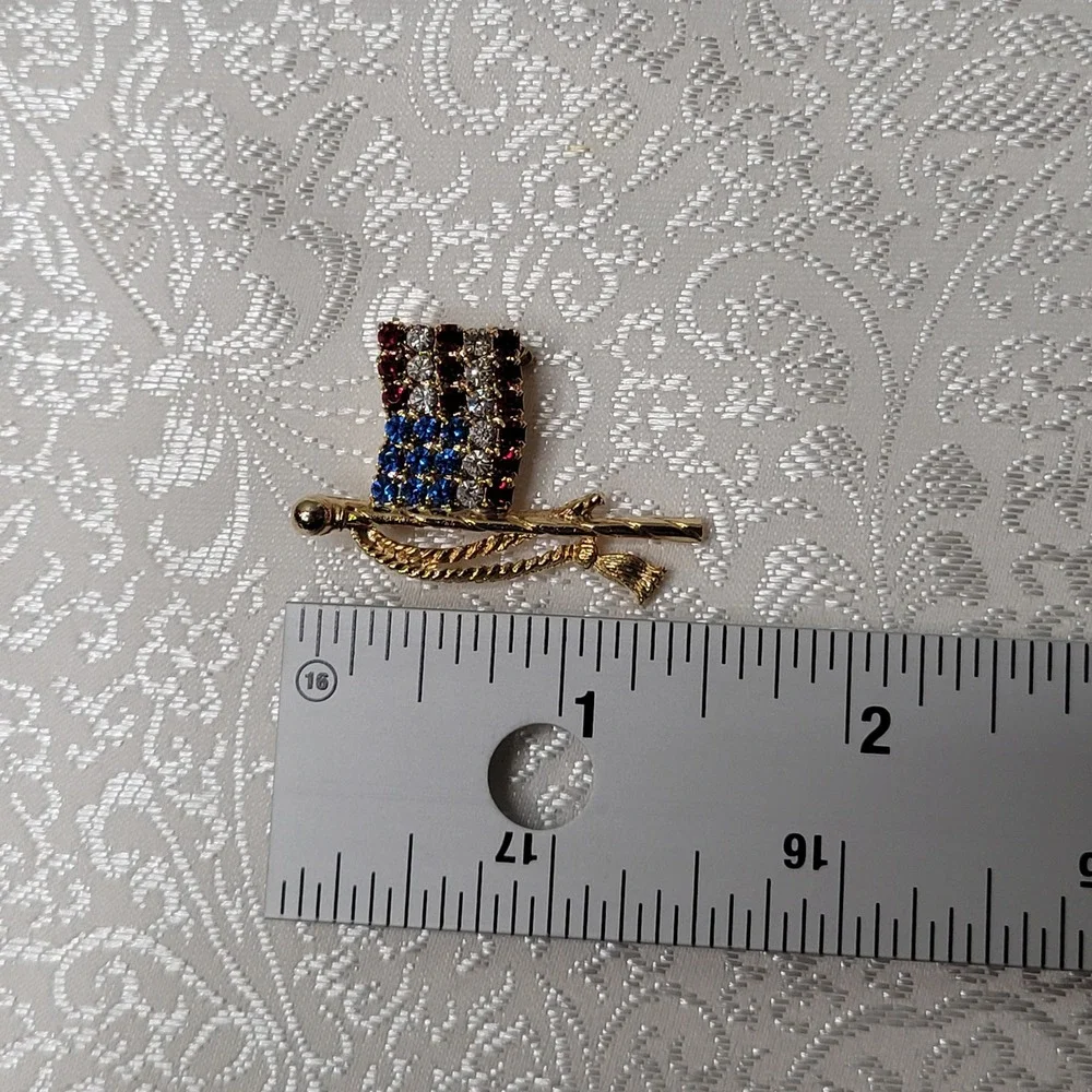 Unbranded American Flag Brooch Women Small Gold Red White Blue Rhinestone Tassel